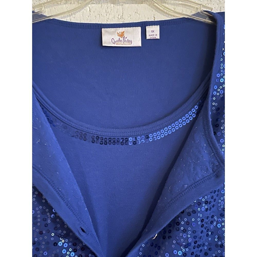 NWOT Quacker Factory 1XL‎ Blue Tank And Attached Sequined Cardigan - Picture 2 of 6